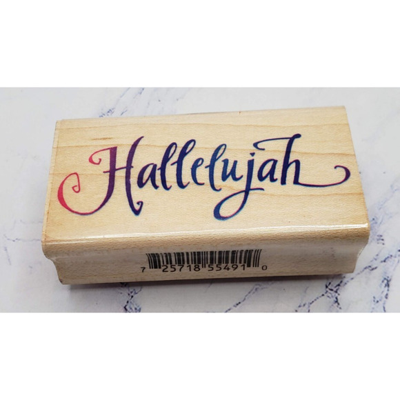 Inkadinkado Kathy Davis 5491 L Hallelujah Wood Mounted Rubber Stamp Script Word - Picture 1 of 7